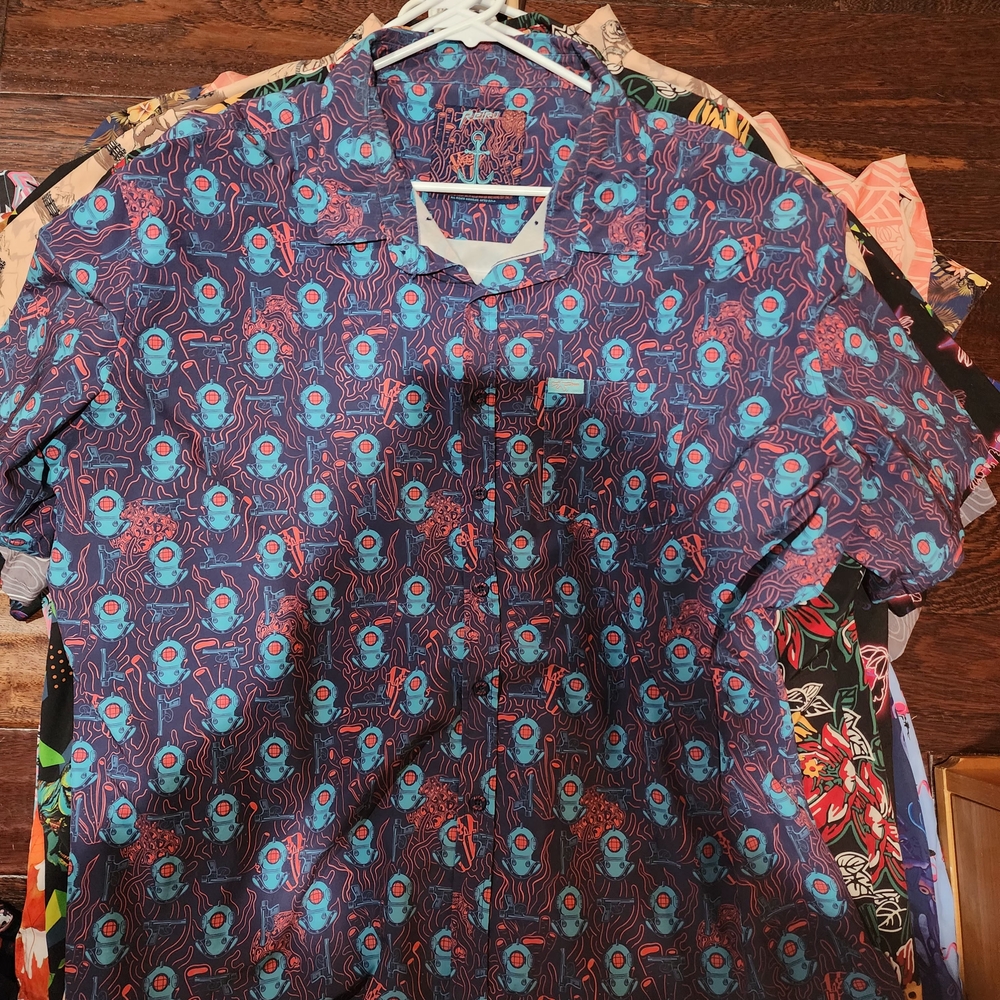 Vibrant Blue and Red Patterned Men's Shirt